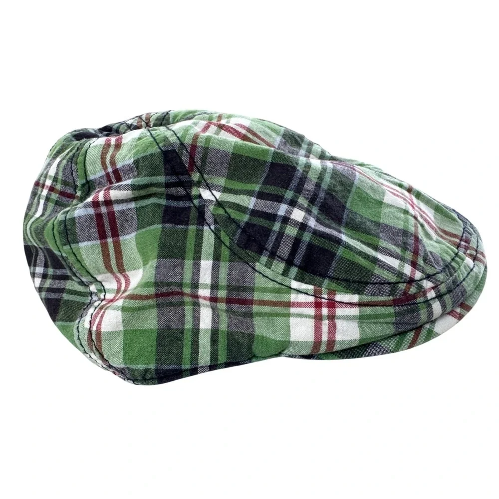 Gymboree Kids Green Plaid Flat Cap Newsboy Hat Cotton Size 5-7 Preppy Style